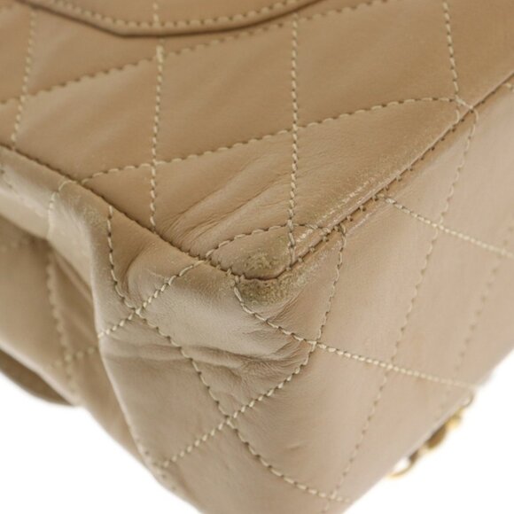 Authentic CHANEL CC Paris Limited Double Flap Bag Lambskin Matelasse Chain Beige - Picture 6 of 6